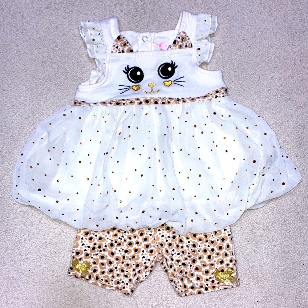 Gold Holographic Dots Tulle Cat Dress w/Shorts 12M